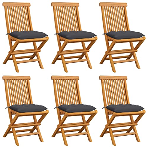 Gartenstühle Klappbar, 6er Set, Esszimmerstühle mit Anthrazit Kissen für Balkon Terrasse, Einfach zu verstauen, Braun 47 x 60 x 89 cm Massivholz Teak Gartenstühle Klappbar, 6er Set, Esszimmerstühle mit Anthrazit Kissen für Balkon Terrasse, Einfach zu verstauen, Braun 47 x 60 x 89 cm Massivholz Teak von Makastle