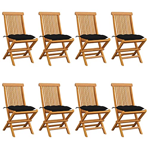 Gartenstühle Klappbar, 8er Set, Esszimmerstühle mit Schwarz Kissen für Balkon Terrasse, Einfach zu verstauen, Braun 47 x 60 x 89 cm Massivholz Teak Gartenstühle Klappbar, 8er Set, Esszimmerstühle mit Schwarz Kissen für Balkon Terrasse, Einfach zu verstauen, Braun 47 x 60 x 89 cm Massivholz Teak von Makastle