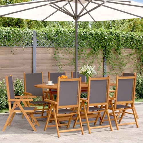 Gartenstühle aus Polyester, 8er Set, Campingstuhl Klappbar für Camping Picknick, 110 kg belastbar, Anthrazit 57 x 70 x 109 cm Massivholz Akazie von Makastle