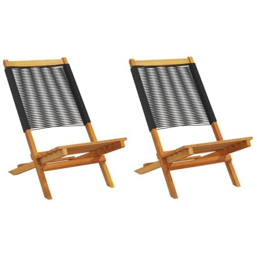 Gartenstühle klappbar, 2er Set, Veranda-Stuhl mit Rückenlehne aus Polypropylen für Camping, Angeln, Schwarz 41 x 72 x 68 cm Massivholz Akazie von Makastle