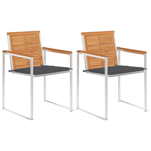 Gartenstühle mit Anthrazit Kissen, 2er Set, Esszimmerstühle mit Rückenlehne für Balkon, Terrasse, Rostfrei und UV-beständig, Braun 60 x 56 x 85 cm Stahl von Makastle