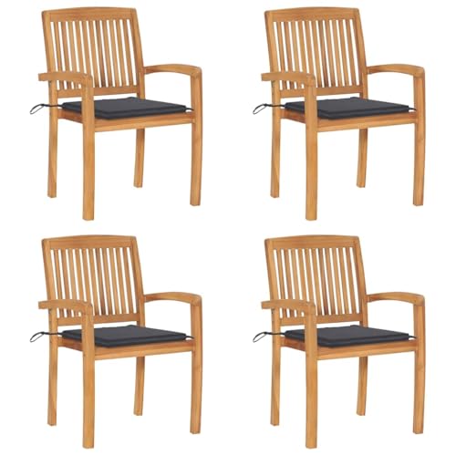 Gartenstühle mit Anthrazit Kissen, 4er Set, Armlehnensessel Stapelbar für Balkon Terrasse, Leicht zu reinigen, Braun 60 x 57.5 x 90 cm Massivholz Teak Gartenstühle mit Anthrazit Kissen, 4er Set, Armlehnensessel Stapelbar für Balkon Terrasse, Leicht zu reinigen, Braun 60 x 57.5 x 90 cm Massivholz Teak von Makastle