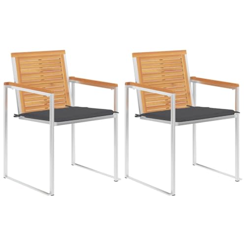 Gartenstühle mit Anthrazit Kissen 2er Ser, Esszimmerstühle mit Metallbeine für Balkon Terrasse, Haltbarkeit, Braun 60 x 56 x 85 cm Massivholz Teak Gartenstühle mit Anthrazit Kissen 2er Ser, Esszimmerstühle mit Metallbeine für Balkon Terrasse, Haltbarkeit, Braun 60 x 56 x 85 cm Massivholz Teak von Makastle