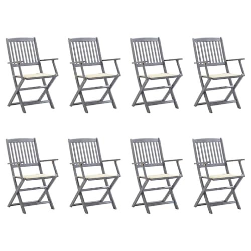 Gartenstühle mit Cremeweiß Sitzkissen 8er Set, Leicht Esszimmerstühle Klappbare für Balkon Terrasse, Langlebig, Massivholz Akazie 54 x 57 x 91 cm Grau Gartenstühle mit Cremeweiß Sitzkissen 8er Set, Leicht Esszimmerstühle Klappbare für Balkon Terrasse, Langlebig, Massivholz Akazie 54 x 57 x 91 cm Grau von Makastle