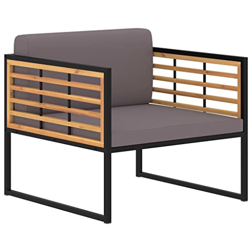 Gartenstühle mit Dunkelgrau Auflagen, 2er Set, Armlehnensessel mit Metallbeine für Balkon Terrasse, Massivholz Akazie 70 x 70 x 62 cm Dunkelgrau von Makastle