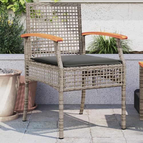 Gartenstühle mit Dunkelgrau Kissen, 2er Set, Hochlehner-Stuhl mit Netzrückenlehne für Balkon, Terrasse, Grau 54 x 57 x 85 cm Akazienholz von Makastle