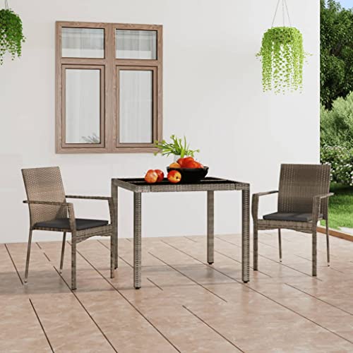 Gartenstühle mit Dunkelgrau Kissen, 2er Set, Polyrattan-Stuhl mit Armlehne für Terrasse Balkon, 110 KG Belastbar, Poly Rattan 59 x 53.5 x 88 cm Grau von Makastle
