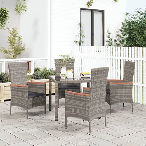 Gartenstühle mit Dunkelgrau Kissen, 4er Set, Hochlehner-Stuhl mit Armlehne für Terrasse Balkon, Pflegeleicht, Poly Rattan 60 x 58 x 108 cm Grau Gartenstühle mit Dunkelgrau Kissen, 4er Set, Hochlehner-Stuhl mit Armlehne für Terrasse Balkon, Pflegeleicht, Poly Rattan 60 x 58 x 108 cm Grau von Makastle