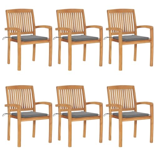 Gartenstühle mit Grau Kissen, 6er Set, Armlehnensessel Stapelbar für Balkon Terrasse, Leicht zu reinigen, Braun 60 x 57.5 x 90 cm Massivholz Teak Gartenstühle mit Grau Kissen, 6er Set, Armlehnensessel Stapelbar für Balkon Terrasse, Leicht zu reinigen, Braun 60 x 57.5 x 90 cm Massivholz Teak von Makastle
