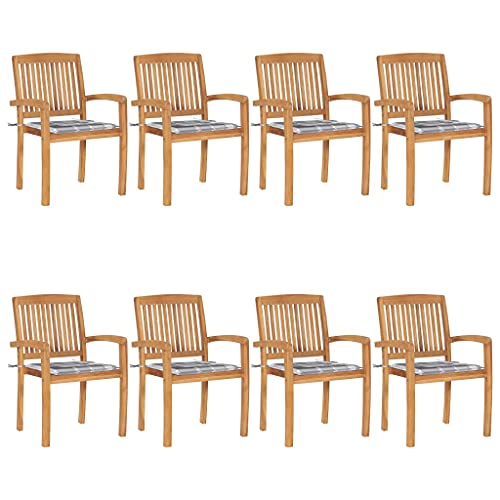 Gartenstühle mit Grau kariert Kissen, 8er Set, Armlehnensessel Stapelbar für Balkon Terrasse, Leicht zu reinigen, Braun 60 x 57.5 x 90 cm Massivholz Teak Gartenstühle mit Grau kariert Kissen, 8er Set, Armlehnensessel Stapelbar für Balkon Terrasse, Leicht zu reinigen, Braun 60 x 57.5 x 90 cm Massivholz Teak von Makastle