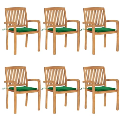 Gartenstühle mit Grün Kissen, 6er Set, Armlehnensessel Stapelbar für Balkon Terrasse, Leicht zu reinigen, Braun 60 x 57.5 x 90 cm Massivholz Teak Gartenstühle mit Grün Kissen, 6er Set, Armlehnensessel Stapelbar für Balkon Terrasse, Leicht zu reinigen, Braun 60 x 57.5 x 90 cm Massivholz Teak von Makastle