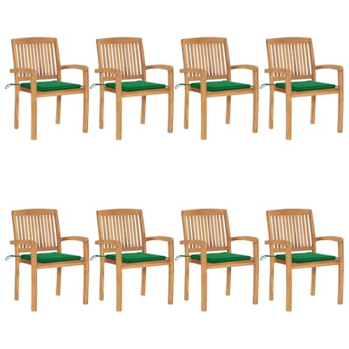 Gartenstühle mit Grün Kissen, 8er Set, Armlehnensessel Stapelbar für Balkon Terrasse, Leicht zu reinigen, Braun 60 x 57.5 x 90 cm Massivholz Teak Gartenstühle mit Grün Kissen, 8er Set, Armlehnensessel Stapelbar für Balkon Terrasse, Leicht zu reinigen, Braun 60 x 57.5 x 90 cm Massivholz Teak von Makastle