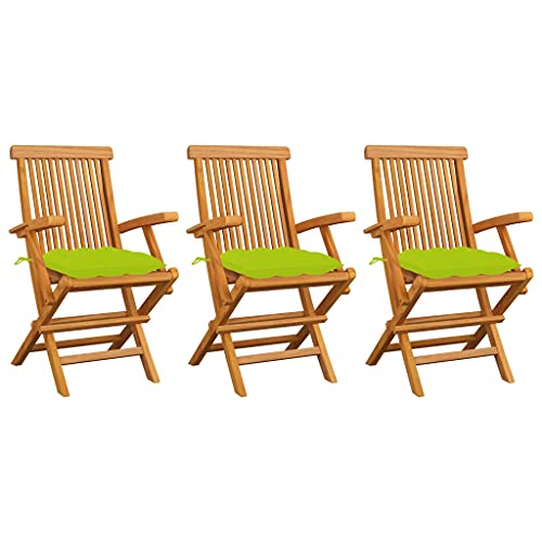 Gartenstühle mit Hellgrün Kissen, 3er Set, Klappbar Angelstuhl mit Rückenlehne für Balkon Terrasse, Platz sparen, Braun 55 x 60 x 89cm Massivholz Teak Gartenstühle mit Hellgrün Kissen, 3er Set, Klappbar Angelstuhl mit Rückenlehne für Balkon Terrasse, Platz sparen, Braun 55 x 60 x 89cm Massivholz Teak von Makastle