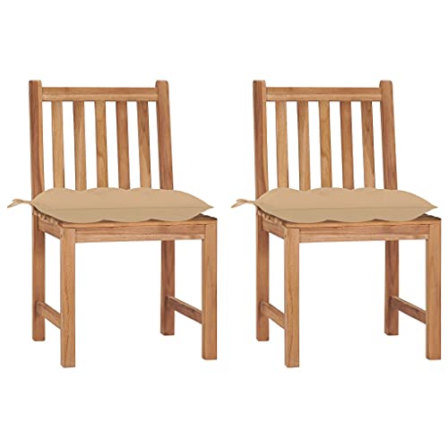 Gartenstühle mit Lattenrost-Rückenlehne, 2er Set, Essstühle mit Beige Kissen für Balkon Terrasse, Robust, Braun 50 x 53 x 90 cm Massivholz Teak Gartenstühle mit Lattenrost-Rückenlehne, 2er Set, Essstühle mit Beige Kissen für Balkon Terrasse, Robust, Braun 50 x 53 x 90 cm Massivholz Teak von Makastle