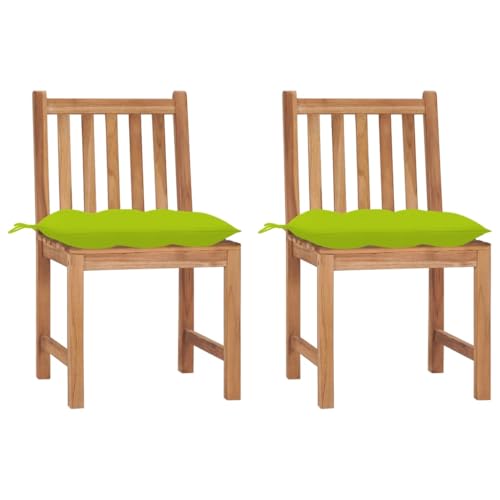 Gartenstühle mit Lattenrost-Rückenlehne, 2er Set, Essstühle mit Beige Kissen für Balkon Terrasse, Robust, Braun 50 x 53 x 90 cm Massivholz Teak von Makastle