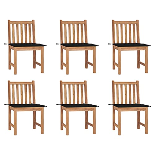 Gartenstühle mit Lattenrost-Rückenlehne, 6er Set, Essstühle mit Schwarz Kissen für Balkon Terrasse, Dauerhaft, Braun 50 x 53 x 90 cm Massivholz Teak von Makastle