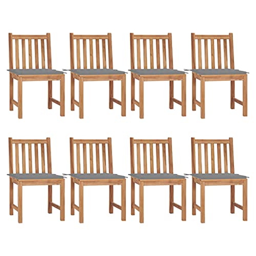 Gartenstühle mit Lattenrost-Rückenlehne, 8er Set, Essstühle mit Grau Kissen für Balkon Terrasse, Dauerhaft, Braun 50 x 53 x 90 cm Massivholz Teak von Makastle