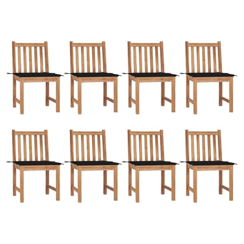 Gartenstühle mit Lattenrost-Rückenlehne, 8er Set, Essstühle mit Schwarz Kissen für Balkon Terrasse, Dauerhaft, Braun 50 x 53 x 90 cm Massivholz Teak von Makastle