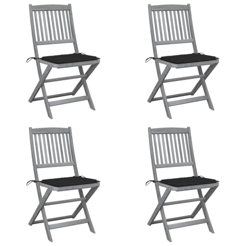 Gartenstühle mit Lattenrost-Rückenlehne 4er Set, Klappbare Essstühle mit Schwarz Kissen für Balkon Terrasse, Massivholz Akazie 48.5 x 57 x 91 cm Grau Gartenstühle mit Lattenrost-Rückenlehne 4er Set, Klappbare Essstühle mit Schwarz Kissen für Balkon Terrasse, Massivholz Akazie 48.5 x 57 x 91 cm Grau von Makastle