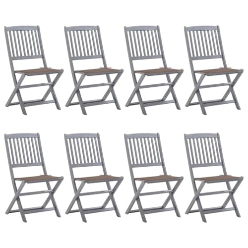 Gartenstühle mit Lattenrost-Rückenlehne 8er Set, Klappbare Essstühle mit Taupe Kissen für Balkon Terrasse, Massivholz Akazie 48.5 x 57 x 91 cm Grau Gartenstühle mit Lattenrost-Rückenlehne 8er Set, Klappbare Essstühle mit Taupe Kissen für Balkon Terrasse, Massivholz Akazie 48.5 x 57 x 91 cm Grau von Makastle