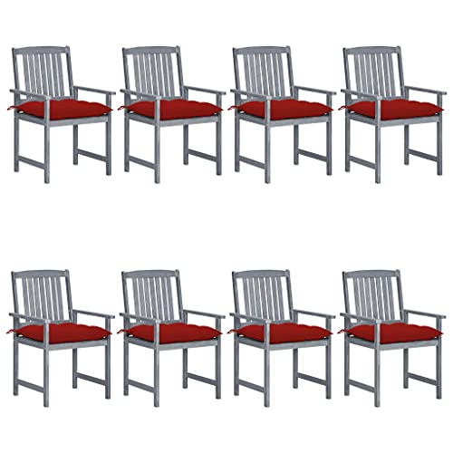 Gartenstühle mit Rot Kissen, 8er Set, Esszimmerstühle mit Lattenrost-Design für Balkon, Terrasse, Braun 61 x 57 x 92 cm Massivholz Akazie Grau Gartenstühle mit Rot Kissen, 8er Set, Esszimmerstühle mit Lattenrost-Design für Balkon, Terrasse, Braun 61 x 57 x 92 cm Massivholz Akazie Grau von Makastle