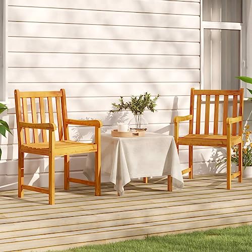 Gartenstühle mit Rückenlehne, 2er Set, Armlehnensessel Haltbarkeit für Terrasse & Balkon, Pflegeleicht, Massivholz Akazie 56 x 55.5 x 90 cm Braun von Makastle