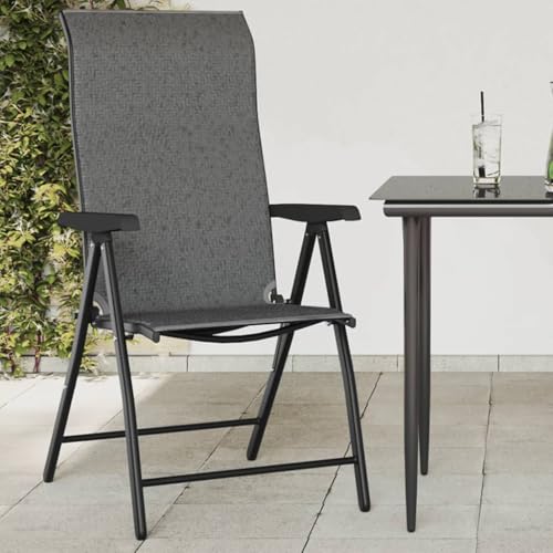 Gartenstühle mit Rückenlehne aus Polyrattan 8er Set, Klappbar Hochlehner-Stuhl mit Handlauf für Balkon Terrass, Grau 69 x 54.5 x 111 cm von Makastle