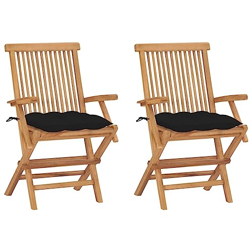 Gartenstühle mit Schwarz Kissen, 2er Set, Klappbar Angelstuhl mit Rückenlehne für Balkon Terrasse, Platz sparen, Braun 55 x 60 x 89cm Massivholz Teak Gartenstühle mit Schwarz Kissen, 2er Set, Klappbar Angelstuhl mit Rückenlehne für Balkon Terrasse, Platz sparen, Braun 55 x 60 x 89cm Massivholz Teak von Makastle