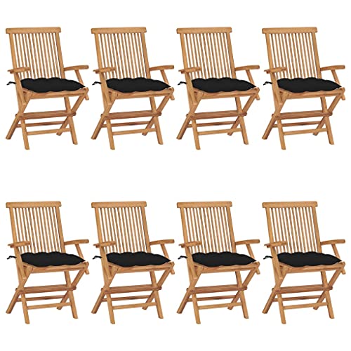 Gartenstühle mit Schwarz Kissen, 8er Set, Klappbar Angelstuhl mit Rückenlehne für Balkon Terrasse, Platz sparen, Braun 55 x 60 x 89cm Massivholz Teak Gartenstühle mit Schwarz Kissen, 8er Set, Klappbar Angelstuhl mit Rückenlehne für Balkon Terrasse, Platz sparen, Braun 55 x 60 x 89cm Massivholz Teak von Makastle