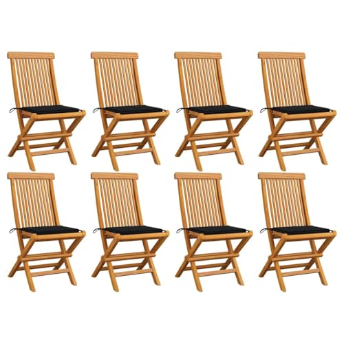 Gartenstühle mit Schwarz Kissen, 8er Set, Klappbar Küchenstühl mit Rückenlehne für Balkon Terrasse, Tragbar, Braun 47 x 60 x 89 cm Massivholz Teak Gartenstühle mit Schwarz Kissen, 8er Set, Klappbar Küchenstühl mit Rückenlehne für Balkon Terrasse, Tragbar, Braun 47 x 60 x 89 cm Massivholz Teak von Makastle