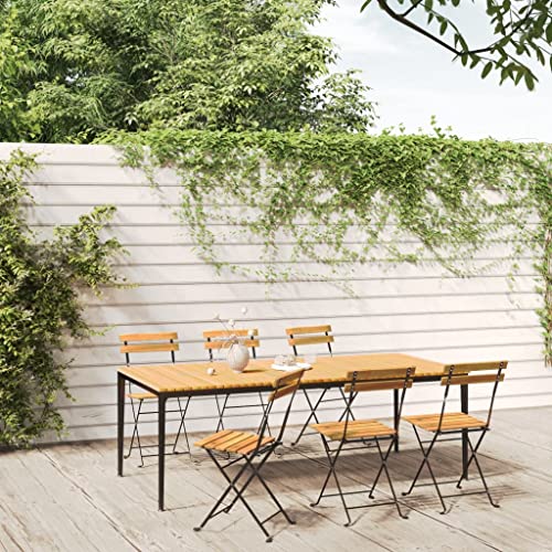 Gartenstühle mit Stahlrahmen 6er Set, Klappbare Essstühle mit Lattenrost-Rückenlehne für Balkon Terrasse, Massivholz Akazie 40 x 39 x 79 cm Braun von Makastle
