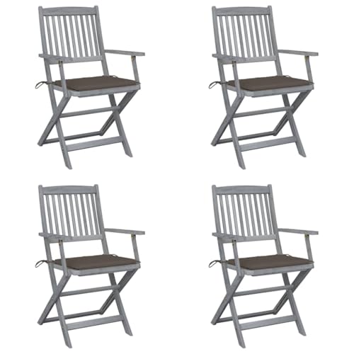 Gartenstühle mit Taupe Sitzkissen 4er Set, Leicht Esszimmerstühle Klappbare für Balkon Terrasse, Langlebig, Massivholz Akazie 54 x 57 x 91 cm Grau Gartenstühle mit Taupe Sitzkissen 4er Set, Leicht Esszimmerstühle Klappbare für Balkon Terrasse, Langlebig, Massivholz Akazie 54 x 57 x 91 cm Grau von Makastle