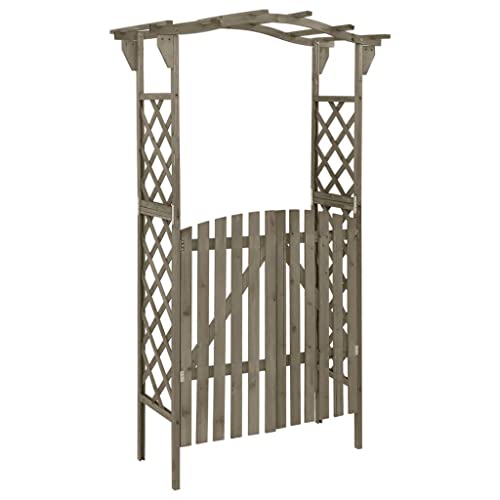 Gartentor Rosenbogen mit Türe Rankgitter Rosensäule Spalier Pergola Gartenbogen Holz Torbogen, Rankhilfe für Kletterpflanzen Laubengang, 116x40x204 cm Grau von Makastle