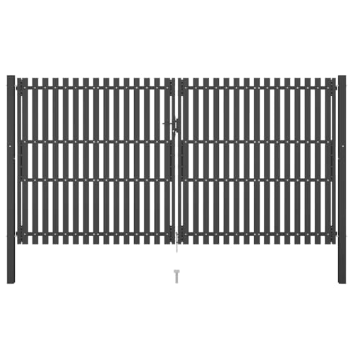 Gartentor mit Metallrahmen und 2 Spalten, Gartentor Abschließbar für Bauernhof, Park, Terrasse, Wetterfest und rostfrei, Stahl 4x2,5 m Anthrazit von Makastle