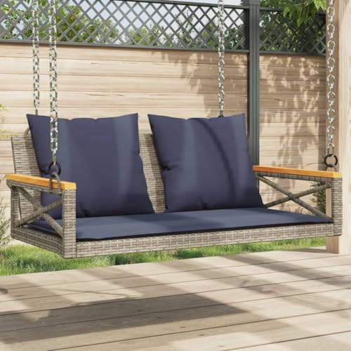 Hängebank mit Marineblau Kissen, Freizeitbank mit Metallrahmen für Terrasse, Balkon, Park, Einfache Wartung, Grau 109x62x40 cm Poly Rattan Hängebank mit Marineblau Kissen, Freizeitbank mit Metallrahmen für Terrasse, Balkon, Park, Einfache Wartung, Grau 109x62x40 cm Poly Rattan von Makastle