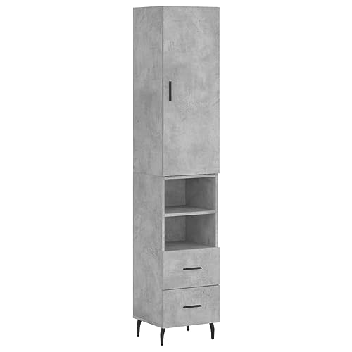 Highboard mit 1 Tür und 5 Fächer, Aktenschrank mit 2 Schubladen und Metallfüße für Wohnzimmer Esszimmer, Betongrau 34,5x34x180 cm Holzwerkstoff Highboard mit 1 Tür und 5 Fächer, Aktenschrank mit 2 Schubladen und Metallfüße für Wohnzimmer Esszimmer, Betongrau 34,5x34x180 cm Holzwerkstoff von Makastle