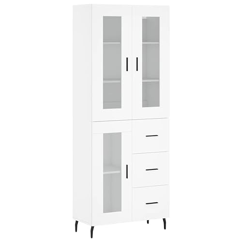 Highboard mit 3 Glastüren und Stauraum, Beistellschrank mit 3 Schubladen für Wohnzimmer Esszimmer, Weiß 69,5x34x180 cm Holzwerkstoff Highboard mit 3 Glastüren und Stauraum, Beistellschrank mit 3 Schubladen für Wohnzimmer Esszimmer, Weiß 69,5x34x180 cm Holzwerkstoff von Makastle