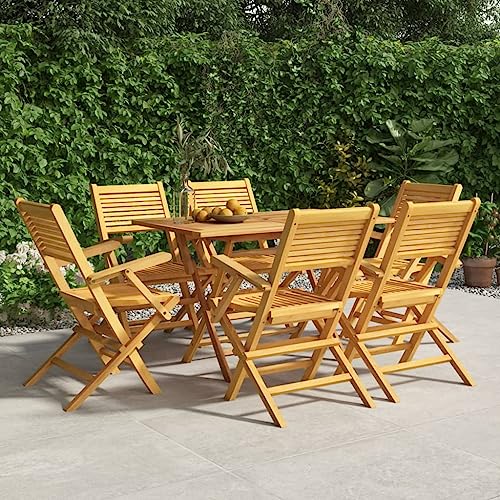 Klappbar Gartenstühle mit Armlehne 6er Set, Küchenstühl mit Lattenrost-Rückenlehne für Balkon Terrasse, Robust, Braun 55x62x90 cm Massivholz Teak von Makastle