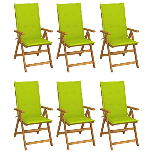 Klappbare Gartenstühle mit Armlehnen 6er Set, Hochlehner-Stuhl mit Hellgrün Auflagen für Balkon Terrasse, Massivholz Akazie 57 x 69 x 111 cm Natur von Makastle