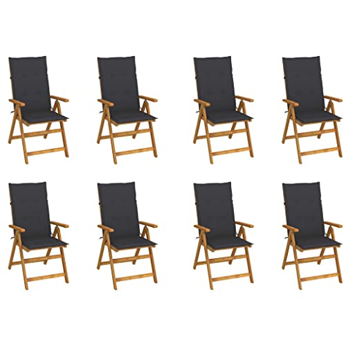 Klappbare Gartenstühle mit Armlehnen 8er Set, Hochlehner-Stuhl mit Anthrazit Auflagen für Balkon Terrasse, Massivholz Akazie 57 x 69 x 111 cm Natur von Makastle