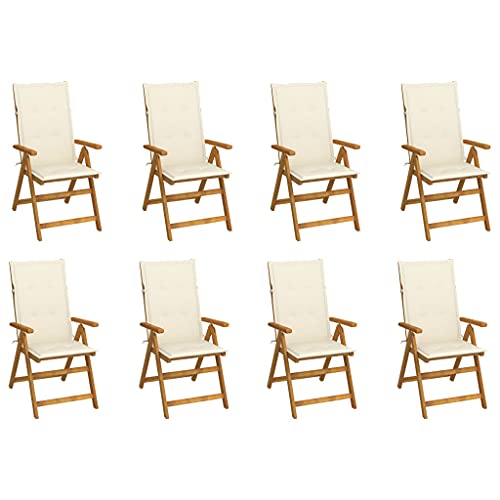 Klappbare Gartenstühle mit Armlehnen 8er Set, Hochlehner-Stuhl mit Cremeweiß Auflagen für Balkon Terrasse, Massivholz Akazie 57 x 69 x 111 cm Natur von Makastle