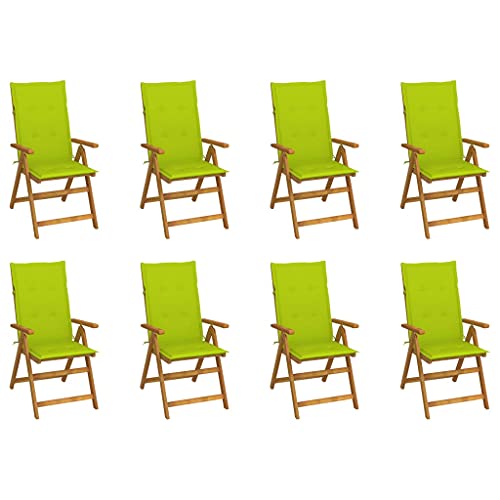 Klappbare Gartenstühle mit Armlehnen 8er Set, Hochlehner-Stuhl mit Hellgrün Auflagen für Balkon Terrasse, Massivholz Akazie 57 x 69 x 111 cm Natur von Makastle