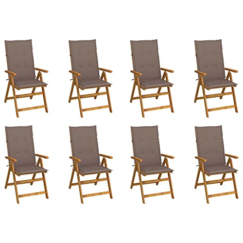 Klappbare Gartenstühle mit Armlehnen 8er Set, Hochlehner-Stuhl mit Taupe Auflagen für Balkon Terrasse, Massivholz Akazie 57 x 69 x 111 cm Natur von Makastle