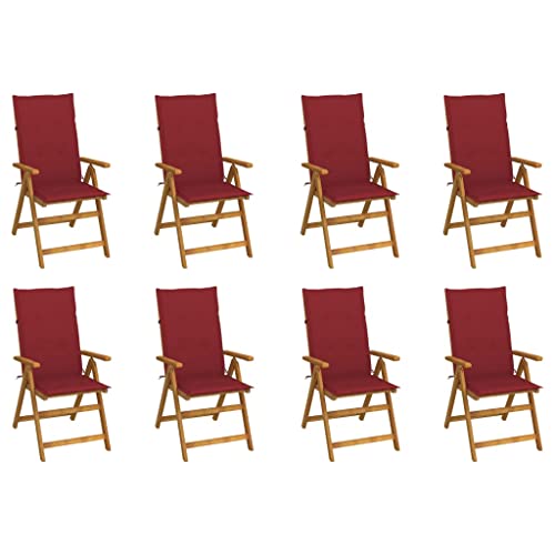 Klappbare Gartenstühle mit Armlehnen 8er Set, Hochlehner-Stuhl mit Weinrot Auflagen für Balkon Terrasse, Massivholz Akazie 57 x 69 x 111 cm Natur Klappbare Gartenstühle mit Armlehnen 8er Set, Hochlehner-Stuhl mit Weinrot Auflagen für Balkon Terrasse, Massivholz Akazie 57 x 69 x 111 cm Natur von Makastle