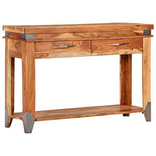 Konsolentisch mit 2 Schubladen & 1 Ablagefläche Holz Beistelltisch Flurtisch Schmal Tisch für den Eingangsbereich oder Flur, Sideboard Konsole im Vintage Look, 110x34x74 cm Massivholz Akazie von Makastle