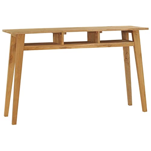 Konsolentisch mit 3 offenen Regalen, Holz Beistelltisch Flurtisch Schmal Tisch für den Eingangsbereich oder Flur, Sideboard Konsole im Vintage Look, 120x35x75 cm Teak Massivholz von Makastle