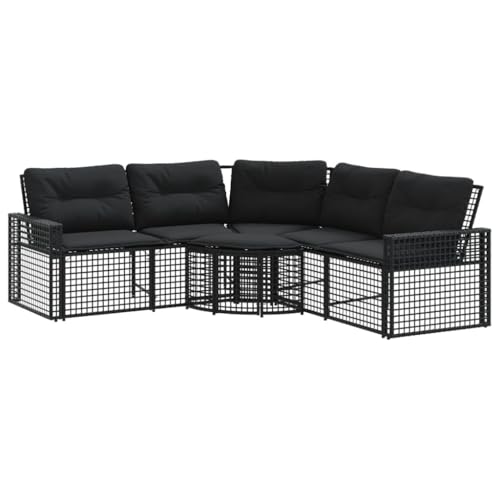 L-förmiges Gartensofa mit Kissen, Terrassensofa mit Fußbank & Mesh-Rahmen für Hinterhof Balkon, Schwarz 208 x 208 x 80 cm Poly Rattan von Makastle