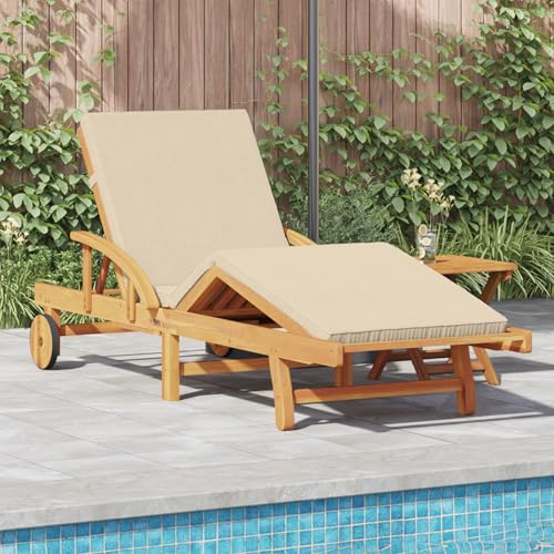 Liegestuhl Klappbare mit Rädern und Beige Kissen, Verstellbarer Rückenlehne, bis 120 kg, Sonnenliege für Patio, Strand, Massivholz Akazie 200 x 67 x 84 cm Liegestuhl Klappbare mit Rädern und Beige Kissen, Verstellbarer Rückenlehne, bis 120 kg, Sonnenliege für Patio, Strand, Massivholz Akazie 200 x 67 x 84 cm von Makastle