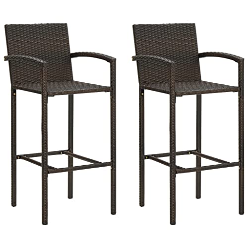 Makastle 2er-Set Barhocker Outdoor Barstuhl mit Fußstütze & Armlehne, Tresenhocker Bistrostuhl Thekenhocker Bar Stuhl Hocker für Outdoor Garten Terrasse, Poly-Rattan, Stahlgestell, Wetterfest, Braun von Makastle
