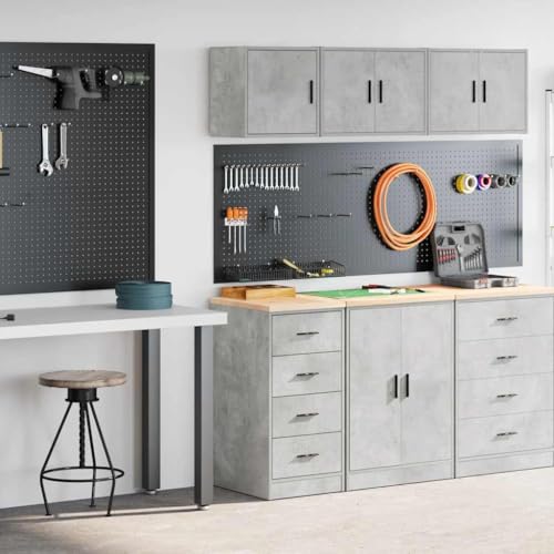 Makastle 2er Set Beistellschrank, Hängeschrank Werkzeugschrank Wandhängeschrank Badezimmerschrank für Garage Werkstatt Küche, Betongrau Holzwerkstoff von Makastle